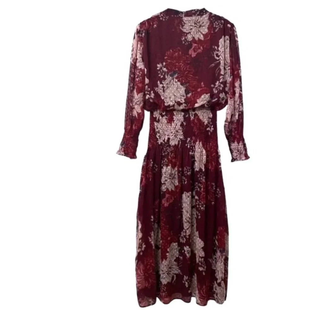 NWT Bishop + Young Cameo Midi Floral Long Sleeve Dress Dahlia Size Large